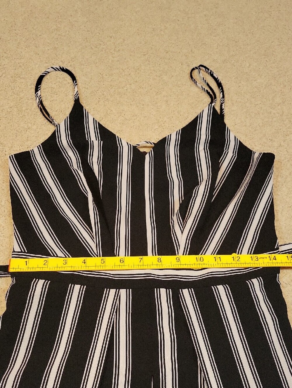I.N. San Francisco Black and White Vertical-Stripe Slit Jumpsuit Size 7 Stretch - Picture 10 of 13